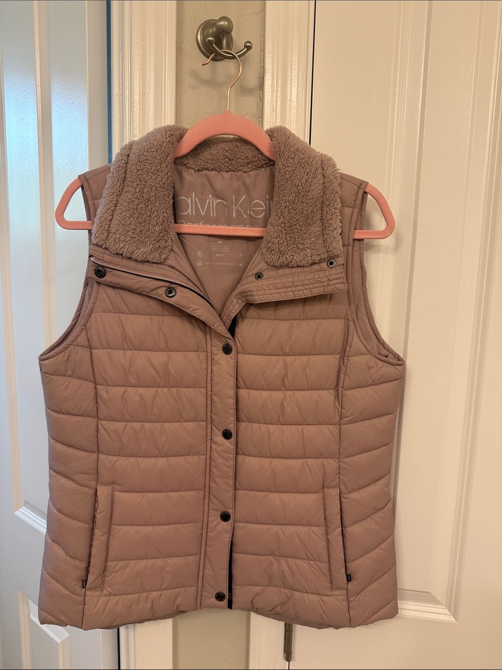 Calvin Klein Mauve Quilted Puffer Vest with Sherpa Collar
